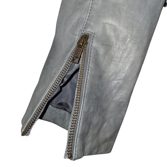 Trouve Womens XS Leather Coat Jacket Grey Studded Moto Asymmetrical Zipper Biker - Picture 6 of 13